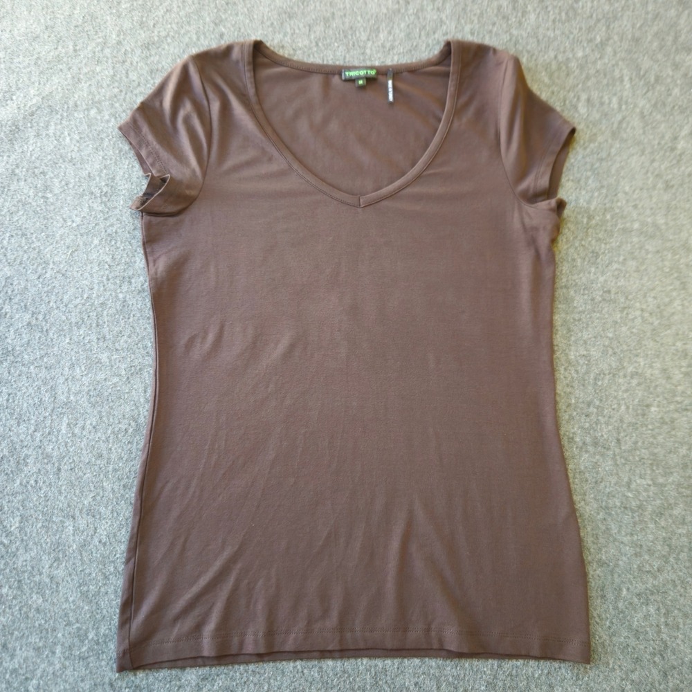 Tricotto T-Shirt Sz M Brown V-Neck Earthcore Dark Academia Stretch Quiet Luxury